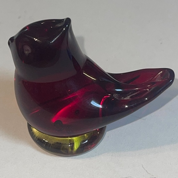 Vintage Red & Yellow Cardinal Love Glass Bird Figurine Signed Leo Ward Blue Lot - Picture 2 of 16